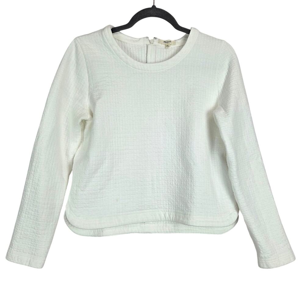 Madewell Ivory Boxy Knit Crop Top M Modern Parisian Neutral Minimal Capsule